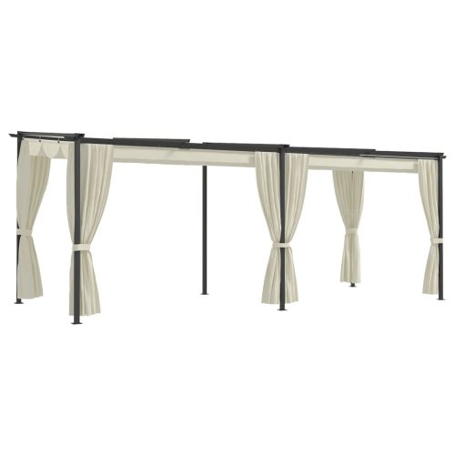 Gazebo with Curtains Steel – 3×6 m, Cream