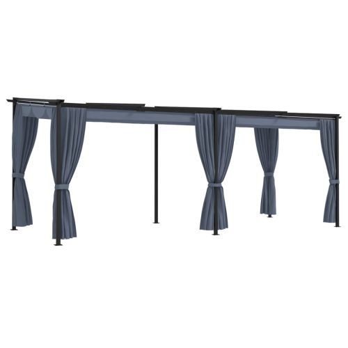 Gazebo with Curtains Steel – 3×6 m, Anthracite