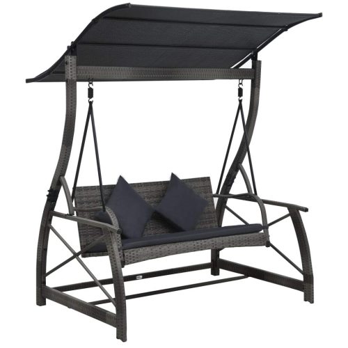 3-Seater  Garden Swing Bench with Canopy Poly Rattan – Grey