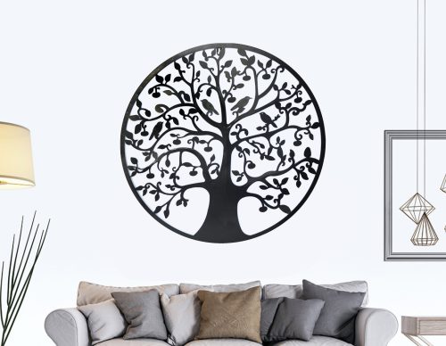 Black Tree of Life Wall Art Hanging Metal Iron Sculpture Garden – 60 cm
