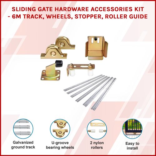 Sliding Gate Hardware Accessories Kit – 6m Track, Wheels, Stopper, Roller Guide