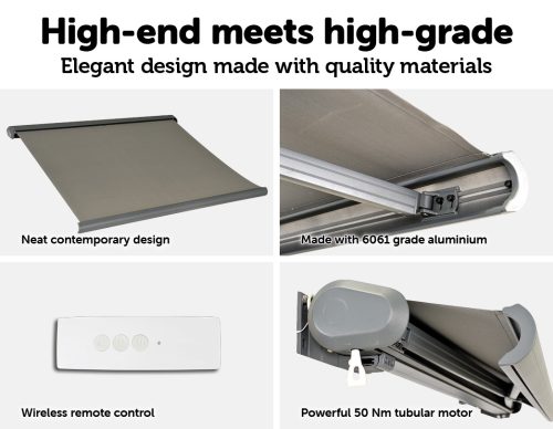 Retractable Folding Arm Awning Heavy Duty Full Cassette Motorised – 5 x 3 M, Grey