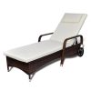 Sun Lounger with Cushion & Wheels Poly Rattan – Brown