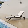 Sun Lounger with Cushion & Wheels Poly Rattan – Brown