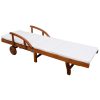 Sun Lounger with Cushion Solid Acacia Wood – Cream