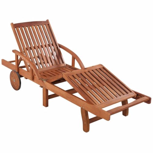 Sun Lounger with Cushion Solid Acacia Wood – Cream