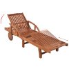 Sun Lounger with Cushion Solid Acacia Wood – Cream