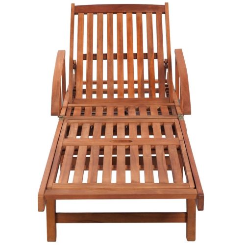 Sun Lounger with Cushion Solid Acacia Wood – Cream