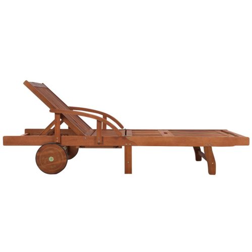 Sun Lounger with Cushion Solid Acacia Wood – Cream