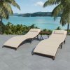 Folding Sun Loungers 2 pcs with Table Poly Rattan – Brown