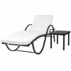 Sun Lounger with Cushion & Table Poly Rattan – Black