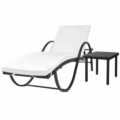 Sun Lounger with Cushion & Table Poly Rattan