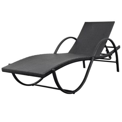 Sun Lounger with Cushion & Table Poly Rattan – Black