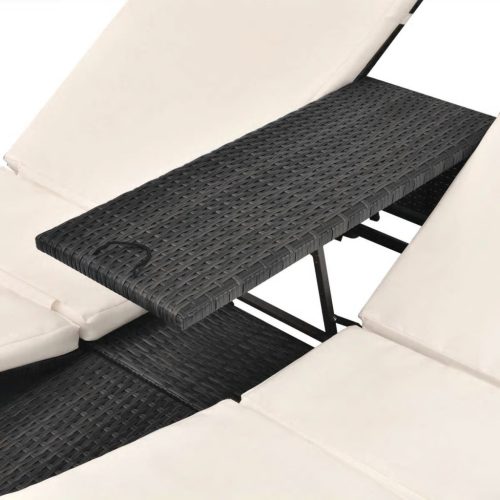 Double Sun Lounger with Curtains Poly Rattan – Black