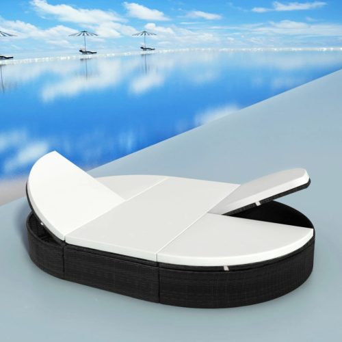 Outdoor Lounge Bed with Cushion Poly Rattan – Black