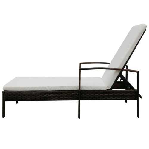 Sun Lounger with Cushion Poly Rattan – Brown