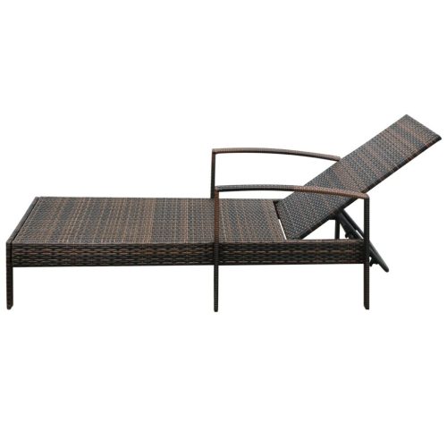 Sun Lounger with Cushion Poly Rattan – Brown