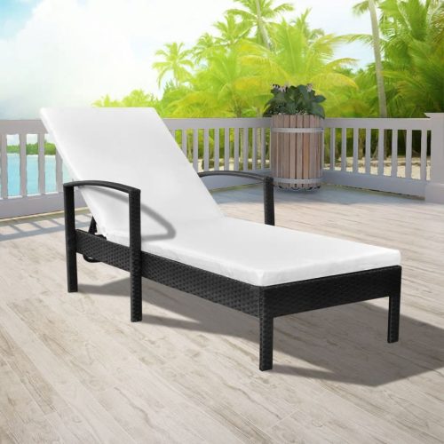 Sun Lounger with Cushion Poly Rattan – Black