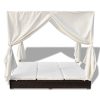 Outdoor Lounge Bed with Curtains Poly Rattan – Brown