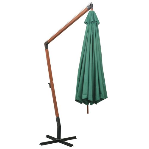 Hanging Parasol 350 cm Wooden Pole – Green