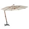 Hanging Parasol 350 cm Wooden Pole – White