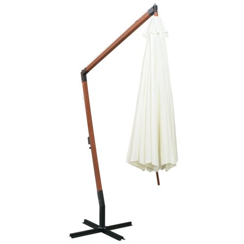 Hanging Parasol 350 cm Wooden Pole – White