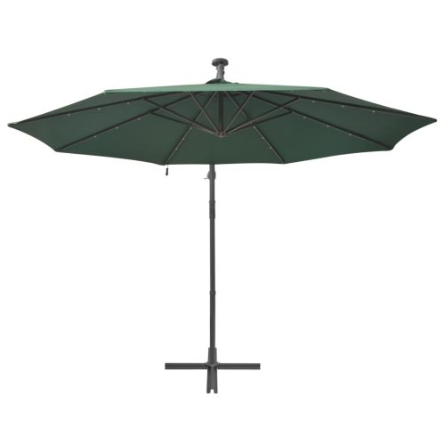 Hanging Parasol with LED Lighting Metal Pole – 300 cm, Green