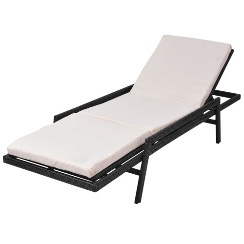 Sun Lounger with Cushion Poly Rattan – Black