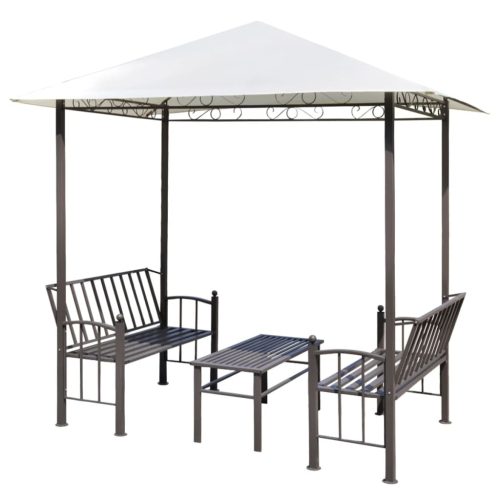 Garden Pavilion with Table and Benches 2.5×1.5×2.4 m – White