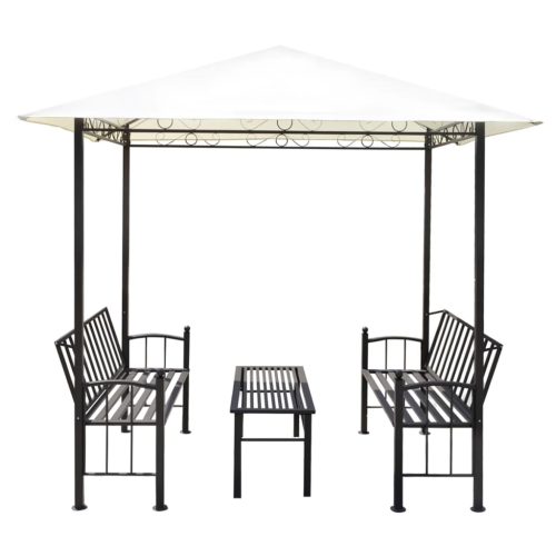 Garden Pavilion with Table and Benches 2.5×1.5×2.4 m – White