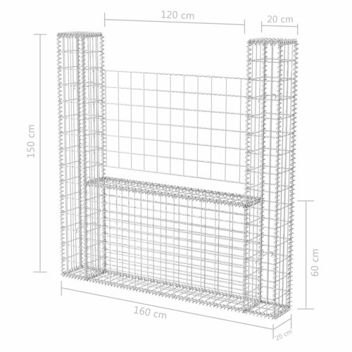 Gabion Basket U-Shape Galvanised Steel – 160x20x150 cm