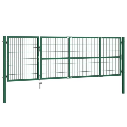 Garden Fence Gate with Posts Steel Green