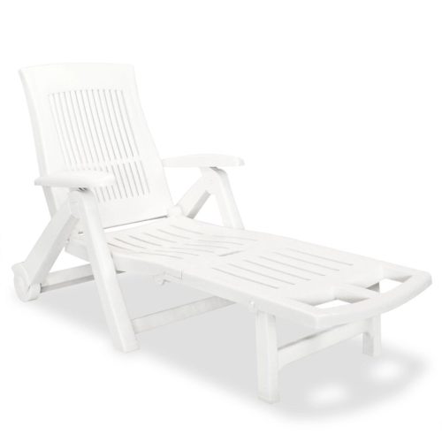 Sun Lounger with Footrest Plastic – White