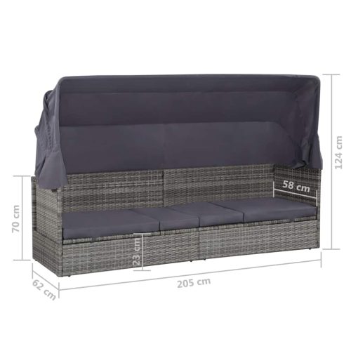 Garden Bed with Canopy Grey 205×62 cm Poly Rattan