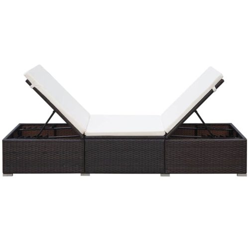 Sun Lounger with Cushion Poly Rattan – Brown and White