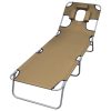 Folding Sun Lounger with Head Cushion Powder-coated Steel – Taupe