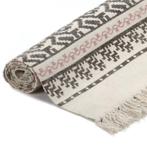 Kilim Rug Cotton with Pattern Grey/Pink