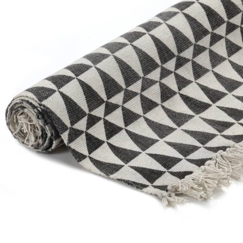 Kilim Rug Cotton with Pattern Black/White