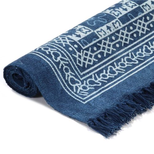 Kilim Rug Cotton with Pattern Blue