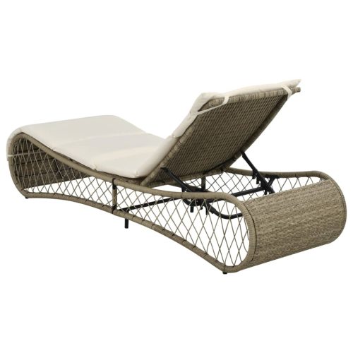 Sun Lounger with Cushion Poly Rattan Grey