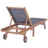 Folding Sun Lounger with Wheels Solid Teak and Textilene