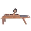 Folding Sun Lounger with Wheels Solid Teak and Textilene