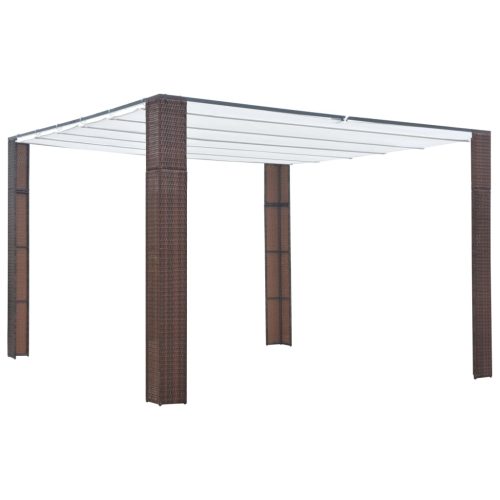 Gazebo with Roof Poly Rattan – 300x300x200 cm, Brown and Cream