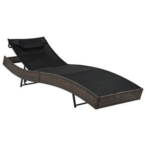 Sun Lounger with Pillow Poly Rattan – Brown and Black