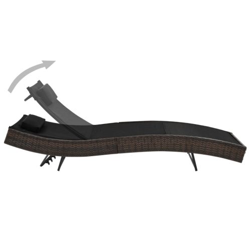Sun Lounger with Pillow Poly Rattan – Brown and Black