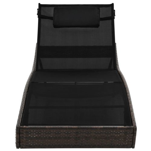 Sun Lounger with Pillow Poly Rattan – Brown and Black