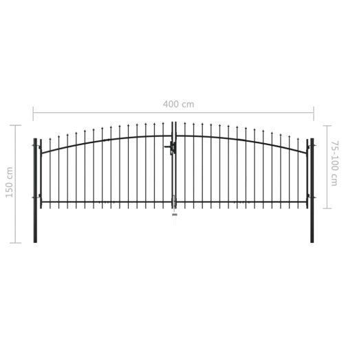 Double Door Fence Gate with Spear Top 400×150 cm