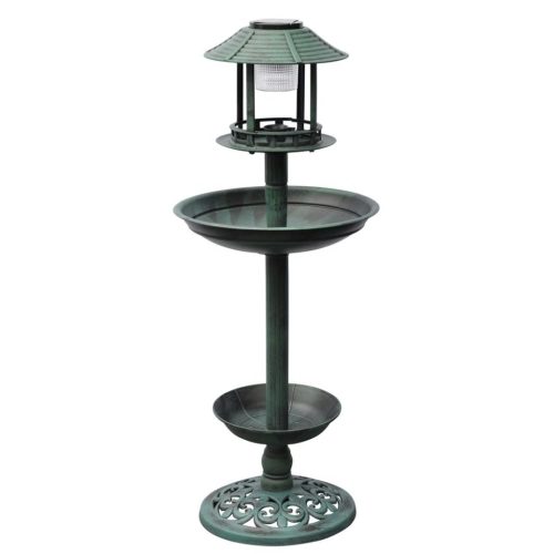 Bird Bath/ Feeder with Solar Light – Green