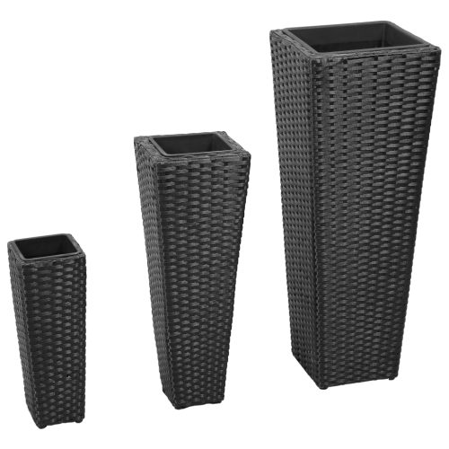 3 Rattan Flower Raised Beds – Black