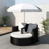 Garden Bed with Parasol Poly Rattan – Black and White